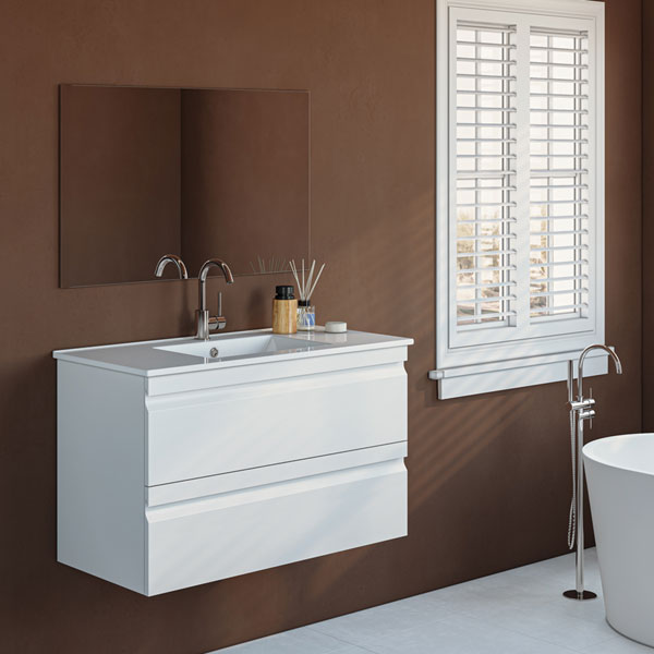 ארון אמבטיה תלוי עם כיור אינטגרלי ומגירות צבע אפוקסי דגם גזית