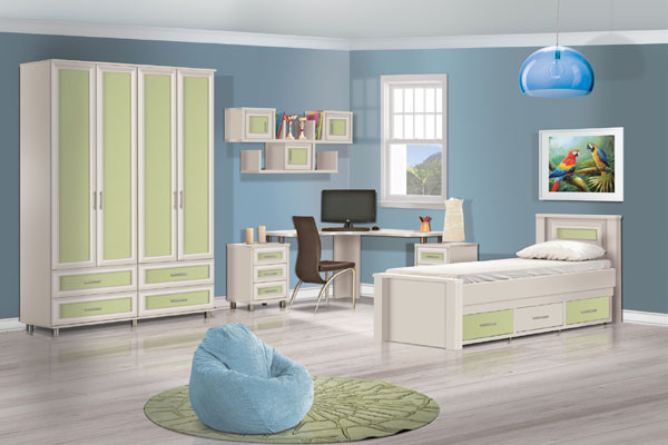 חדר ילדים מושלם כולל מיטה, ארון בגדים ושולחן כתיבה דגם נועה