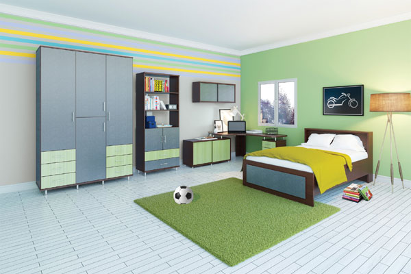 חדר ילדים מושלם הכולל מיטה ארון בגדים, ספריה ושולחן כתיבה דגם פימו