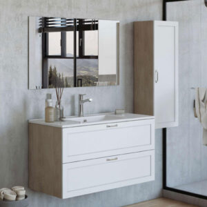 ארון אמבטיה 2 מגירות אפוקסי עם כיור אינטגרלי צבע לבן דגם מובלקו