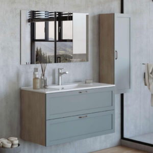 ארון אמבטיה 2 מגירות עם כיור אינטגרלי צבע אפור דגם מובלקו