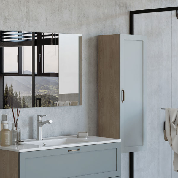 ארון שירות לאמבטיה תלוי צבע אפוקסי צבע אפור מט בשילוב פורניר דגם מובלקו