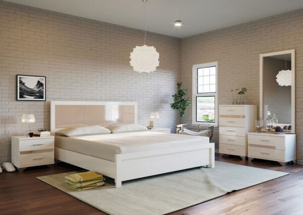חדר שינה יוקרתי הכולל מיטה זוגית, שידות צד וקומודה דגם NEW JERSY