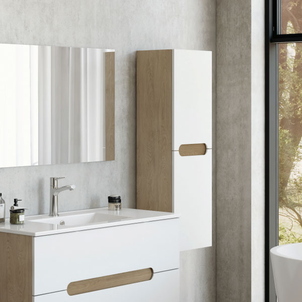 ארון שירות לאמבטיה תלוי צבע אפוקסי צבע לבן מט בשילוב פורניר דגם טולדו