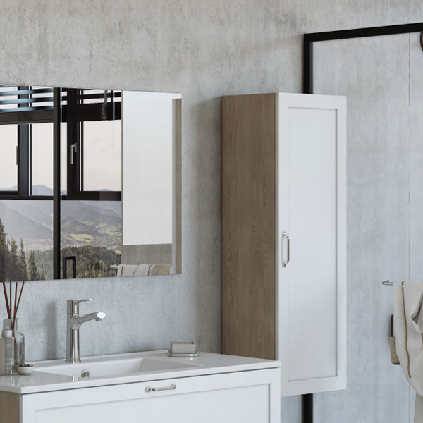 ארון שירות לאמבטיה תלוי צבע אפוקסי צבע לבן מט בשילוב פורניר דגם מובלקו