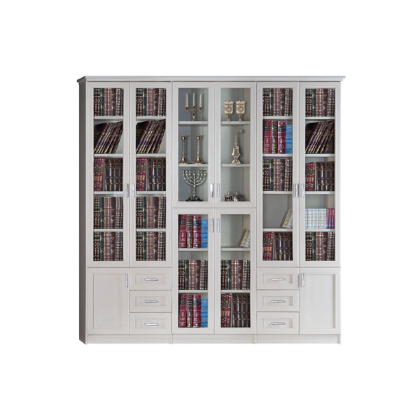 ארון ספריית קודש ענק 6 דלתות בשילוב מגירות במידה 240/240 ס”מ דגם K650