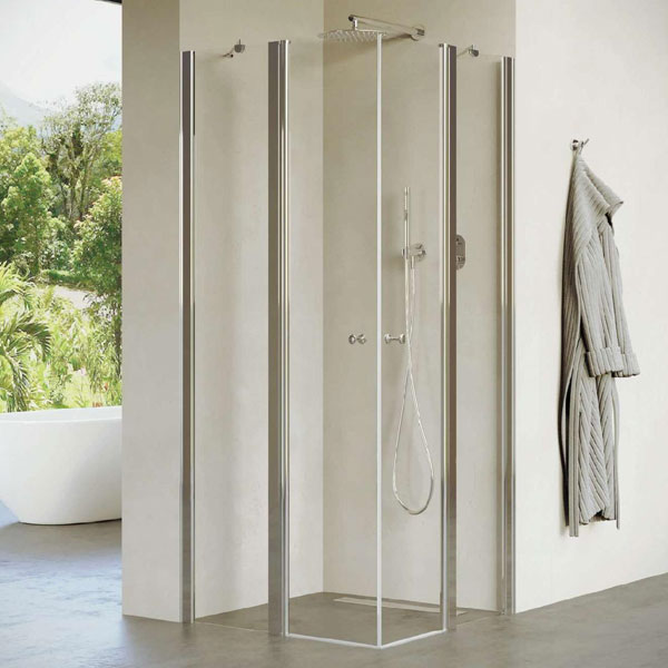 מקלחון ניקל פינתי קבוע + דלת זכוכית שקופה דגם שרון