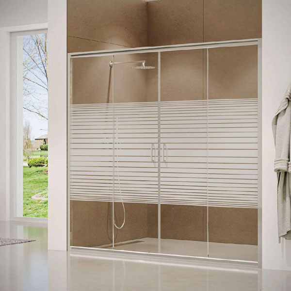 מקלחון ניקל פסים חזית רחב עם דלתות הזזה, זכוכית שקופה דגם אמיר