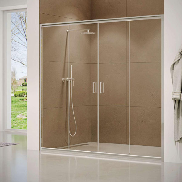 מקלחון ניקל חזית רחב עם דלתות הזזה, זכוכית שקופה דגם אמיר