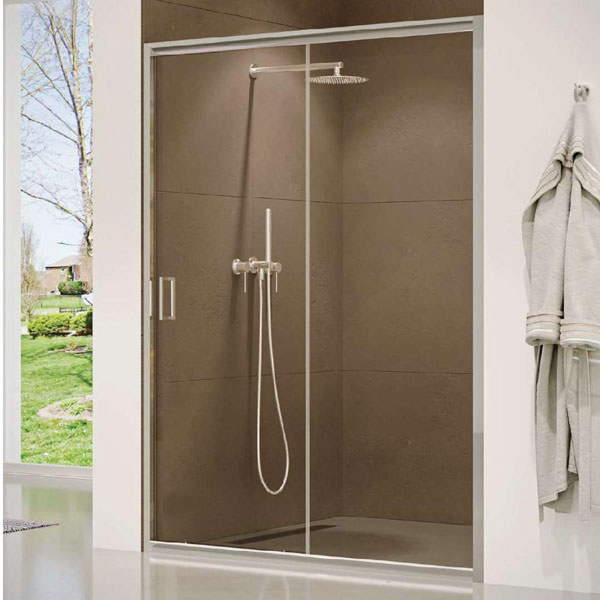 מקלחון ניקל חזית עם דלתות הזזה, זכוכית שקופה דגם אמיר
