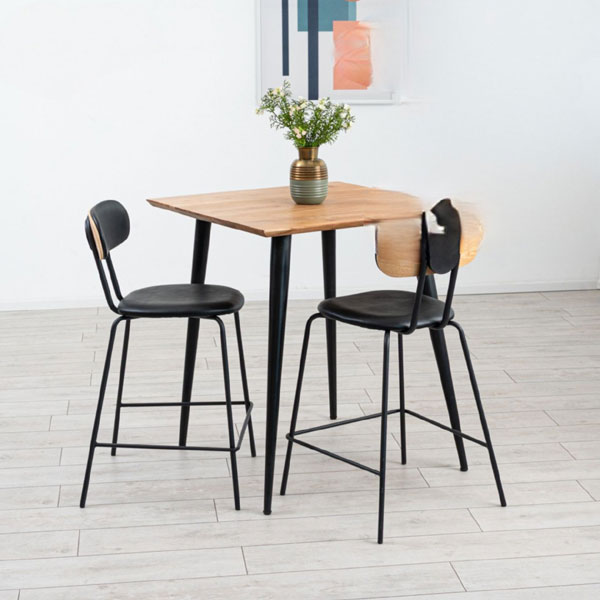 סט 2 כסאות בר בצבע שחור דגם לוקה + שולחן אייפל מרובע בעסקת חבילה