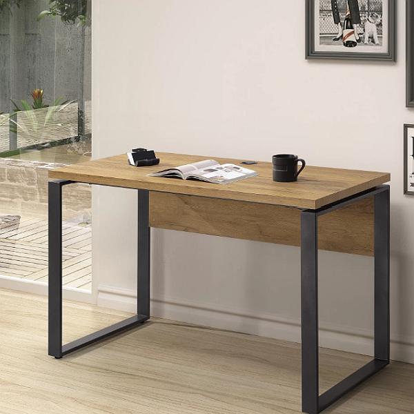 שולחן כתיבה מעוצב ברוחב 120 ס”מ צבע אלון מוזהב עם רגלי מתכת דגם נריה